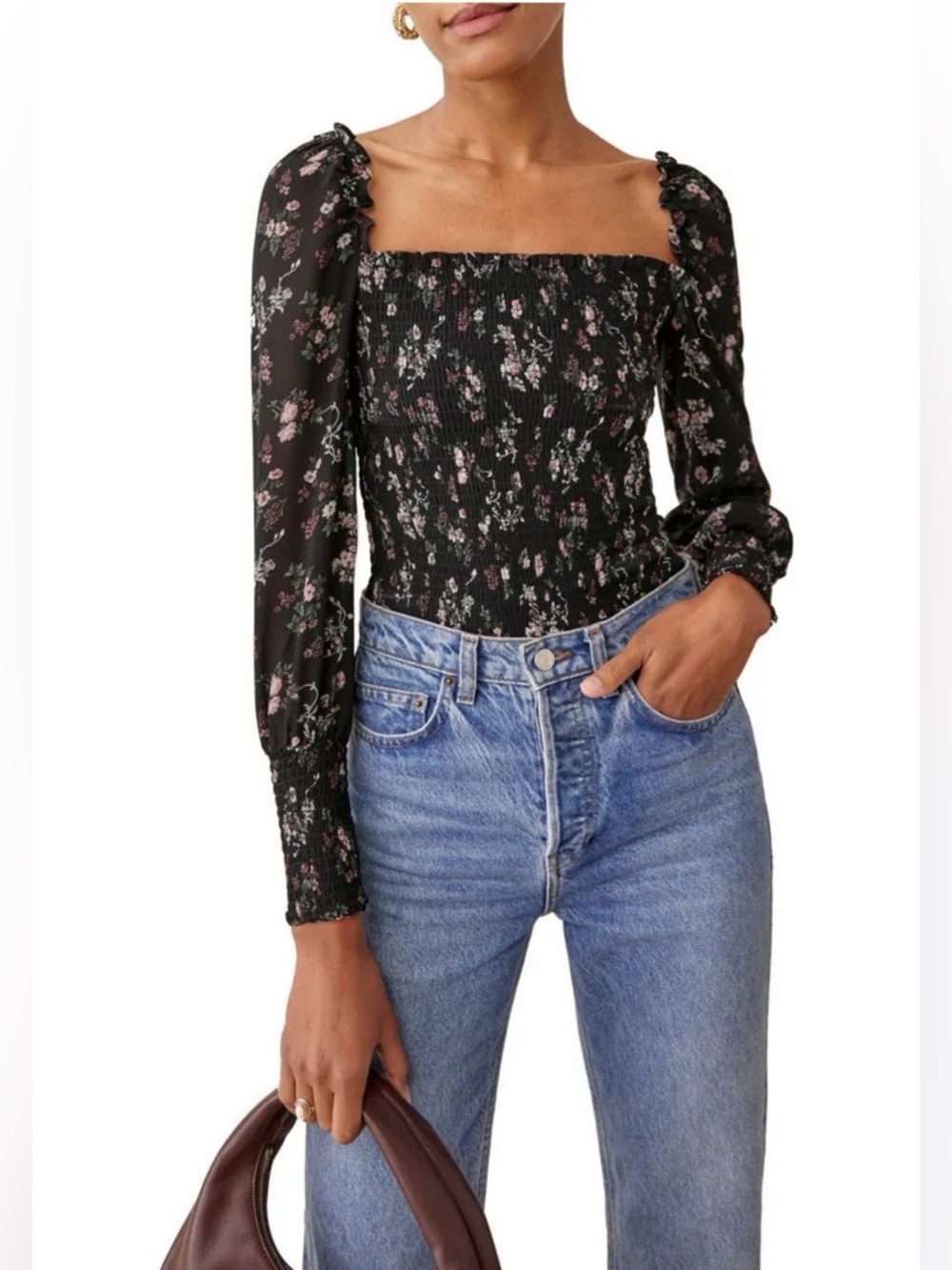 Reformation Pinto Smocked Top in Jolene XS